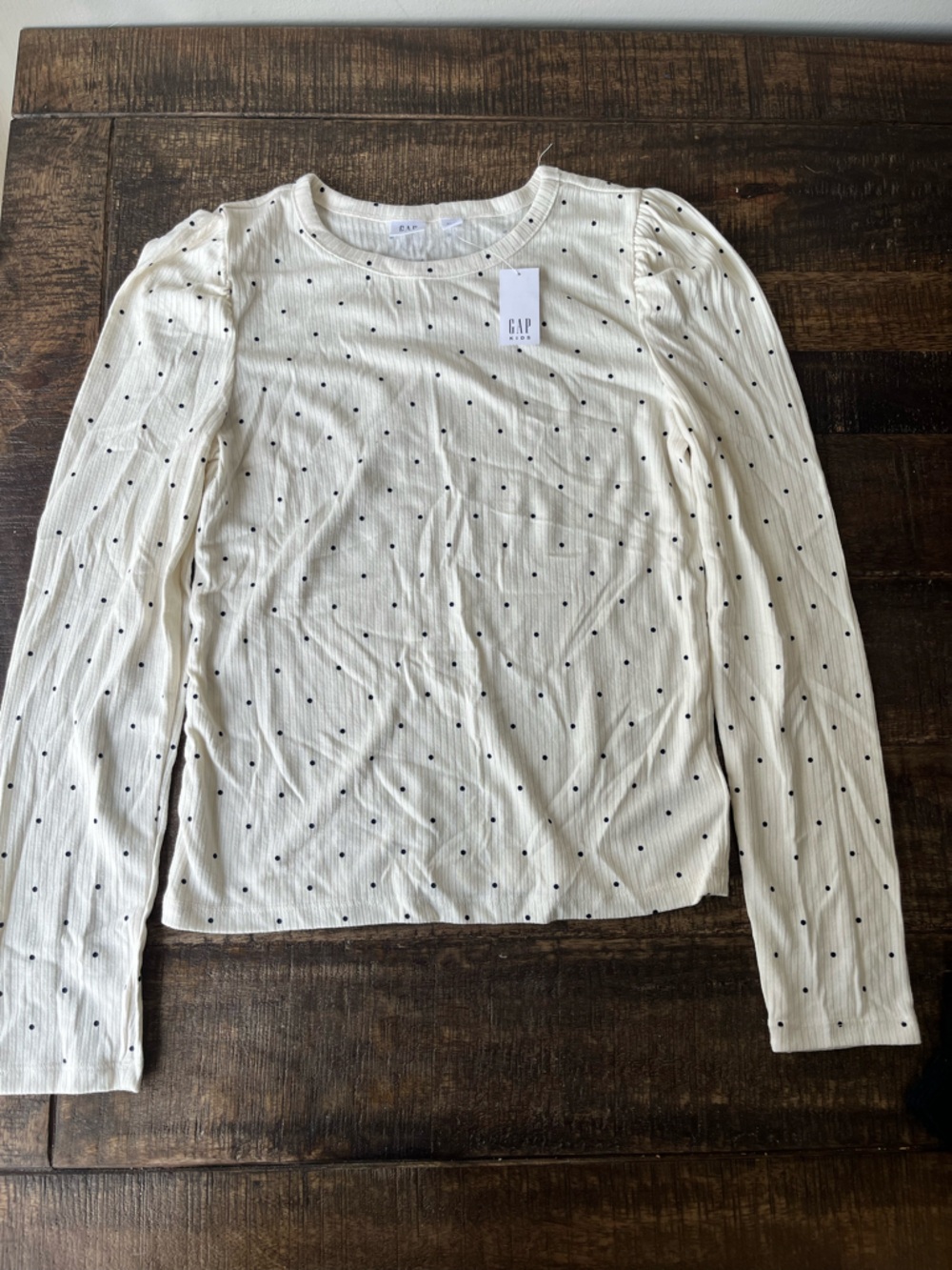 GAP Kids Cream Top with Navy Polka Dots